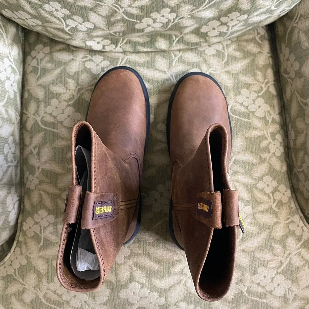 Caterpillar Drawbar Work Boots Mens 9.5 M‎ Summer Brown Pull-On Steel Toe New